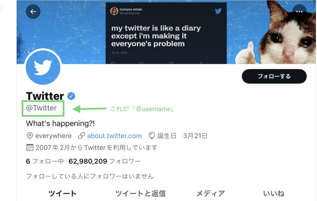 自分のTwitterのユーザーネームを確認